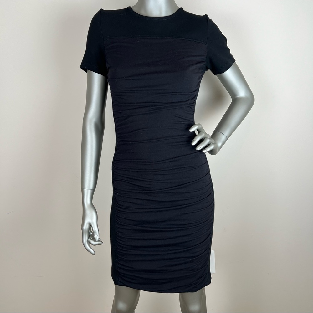Theory 6 Rouched Cute Short Sleeve Stretch Sheath Dress Dinner Event Office Cute